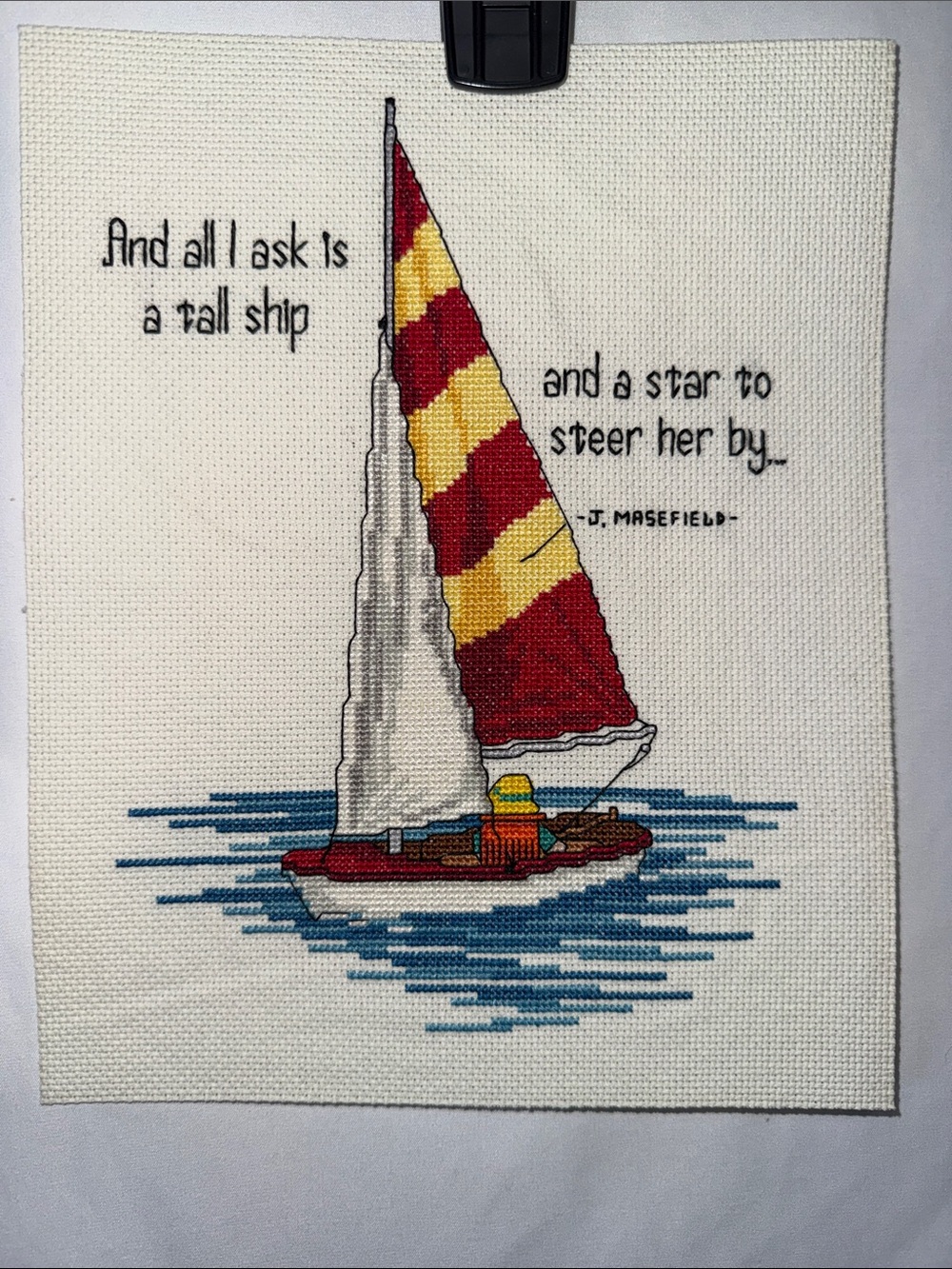 Hand-Embroidered Sailboat Wall Art - Red & Yellow Sails